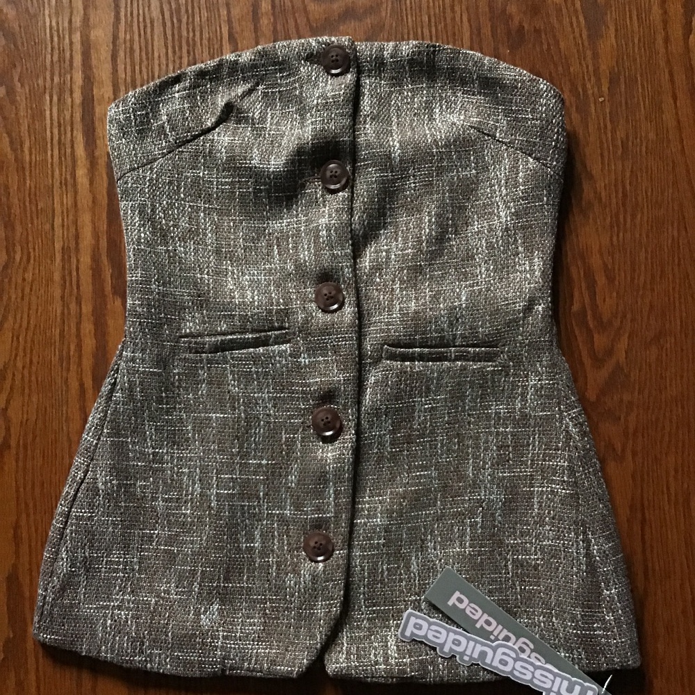 MISSGUIDED BROWN TEXTURED TOP